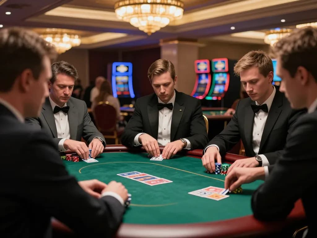 Players engaged at a luxury poker table with cm88seo branding, showcasing intense strategic gameplay.