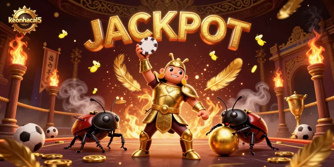 Engage in exciting betting action with keonhacai5 as beetles celebrate a jackpot victory in a lively arena.