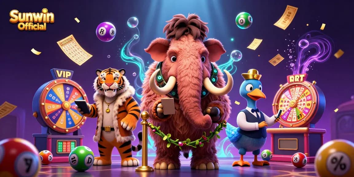 Experience gaming excitement with Sunwin Official in this vibrant 3D casino scene.