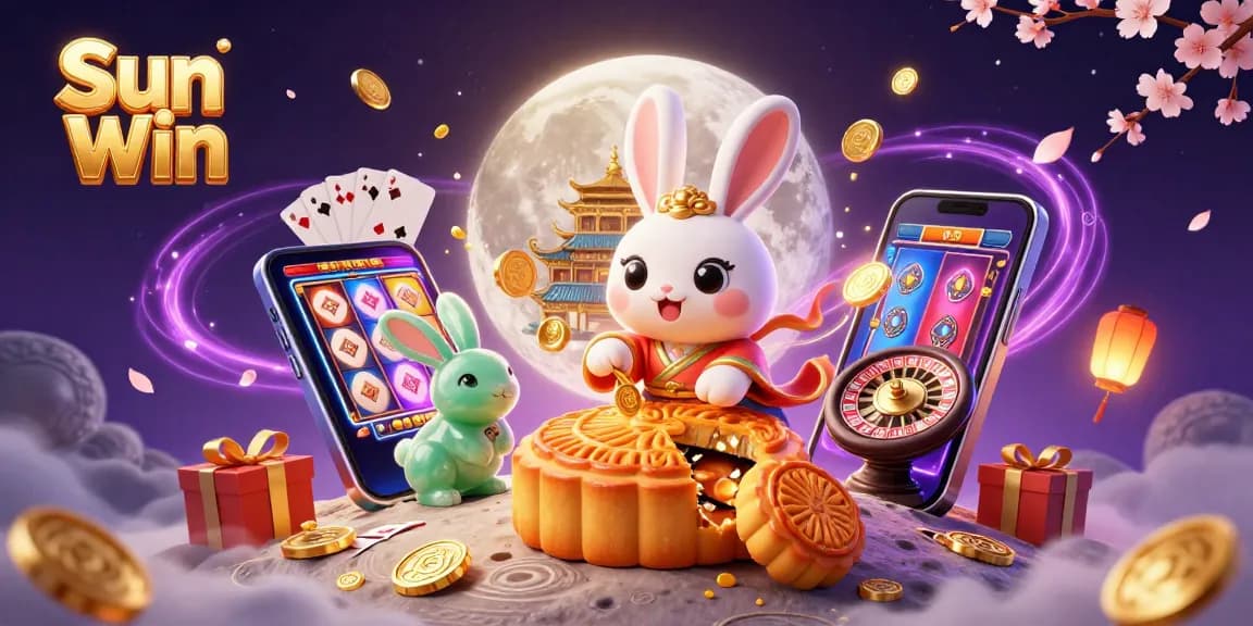 Experience thrilling gaming with Sun Win's dynamic 3D moon rabbit scene and exciting casino elements.