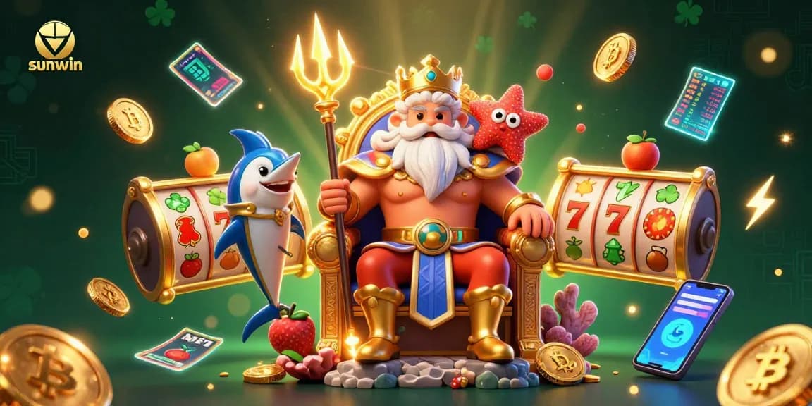 Experience thrilling wins with sunwin's vibrant slot games and animated characters in a lively casino scene.