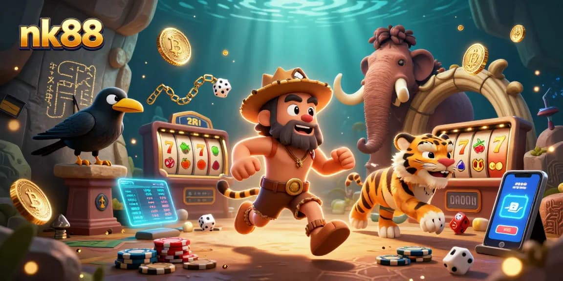 Engage in thrilling gambling action with nk88 casino features and neon cryptocurrency elements.