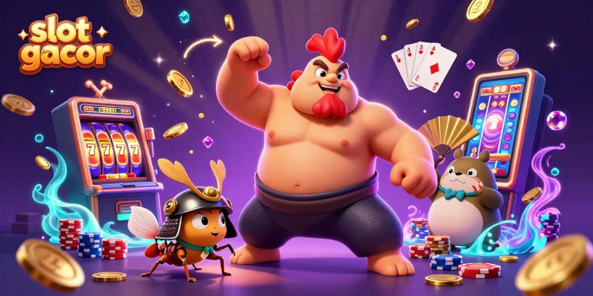 Spin the slot gacor reels with excitement, featuring a powerful sumo rooster and a fierce samurai cricket.
