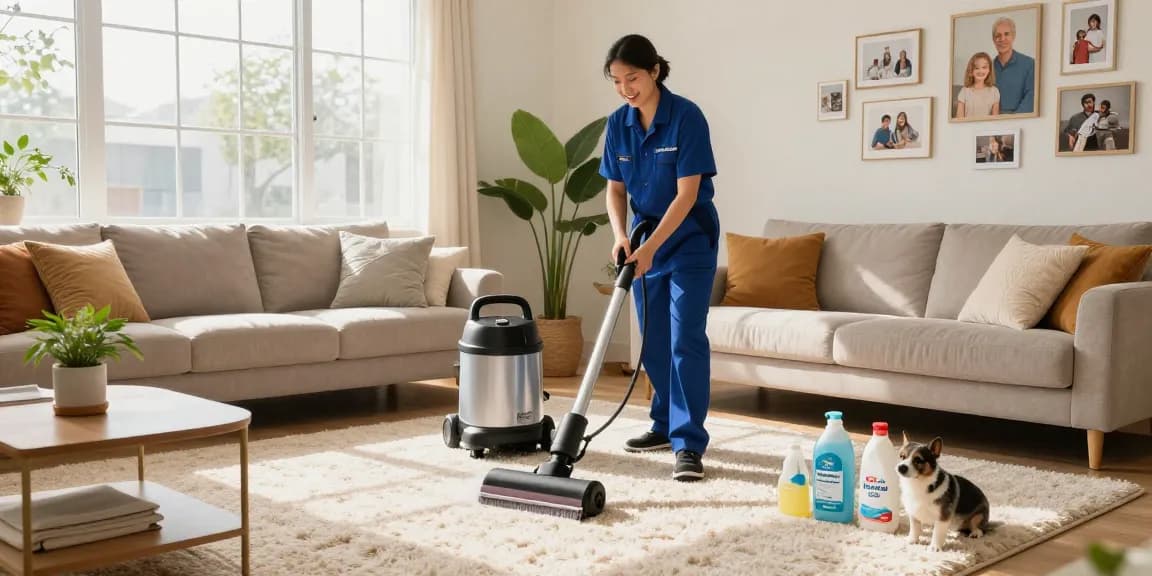 Professional carpet cleaning buffalo NY in a bright living room with eco-friendly products.