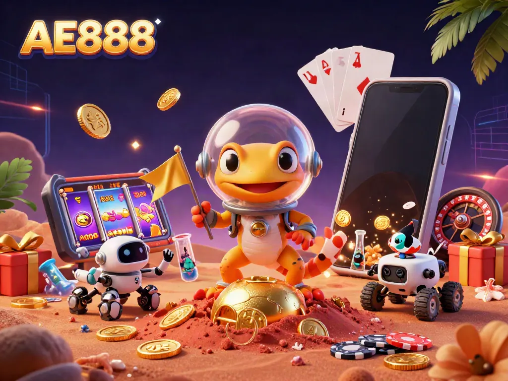Spin to win with AE888's vibrant casino adventure in a Martian landscape.