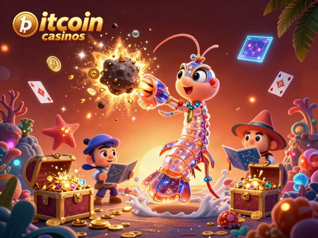 Experience the thrill of bitcoin casinos with vibrant coins and underwater treasures in this captivating illustration.