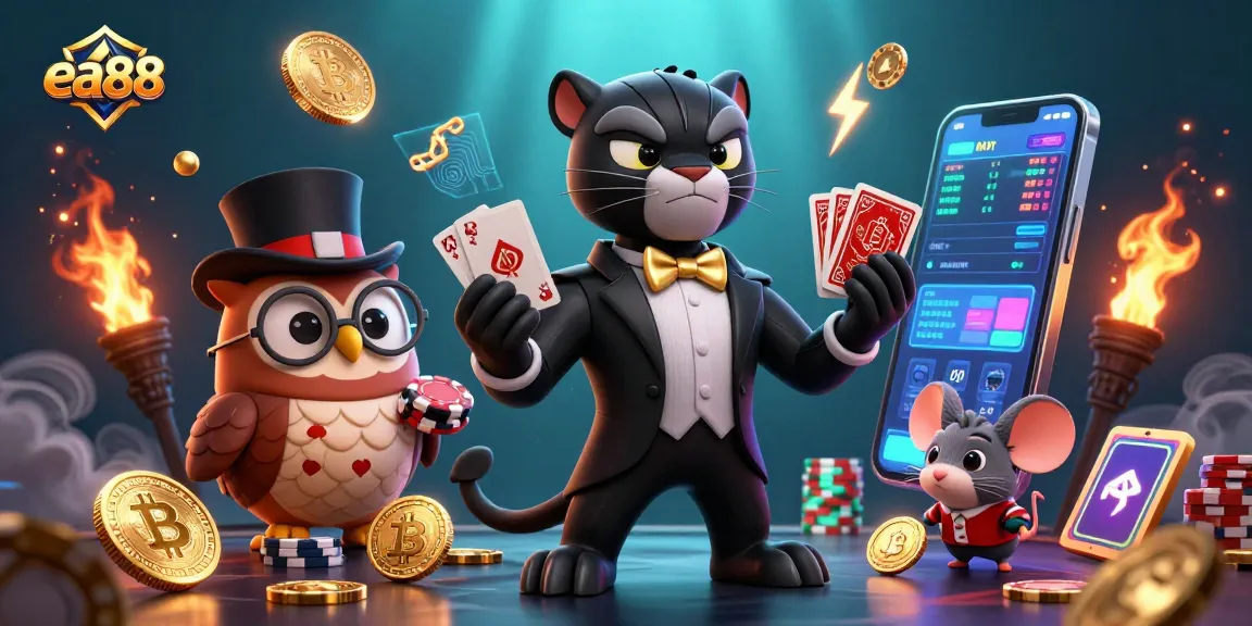 Engage in thrilling gameplay at ea88 with stylish characters and neon cryptocurrency elements.