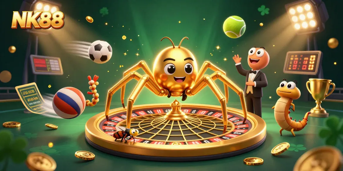 Experience thrilling bets and fun with NK88's dynamic casino atmosphere illustrated in vibrant detail.