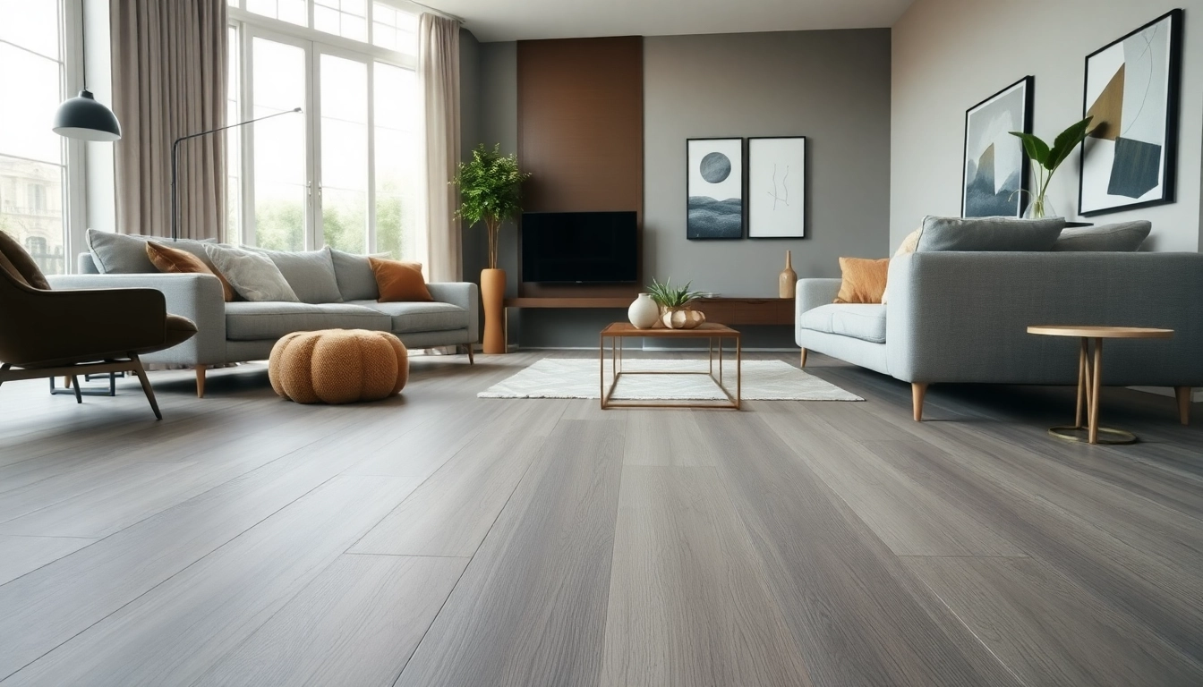 Enhance your space with grey vinyl flooring showcasing elegance and durability.