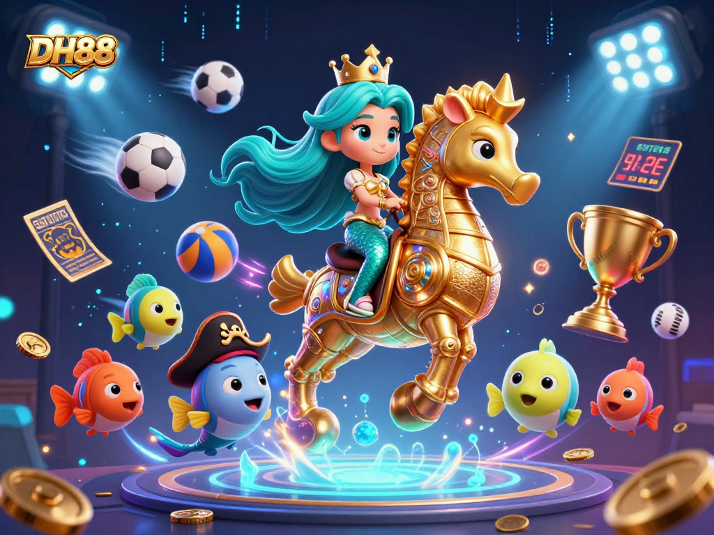 Engage in thrilling gameplay at DH88, featuring a magical mermaid and seahorse in a vibrant underwater casino setting.