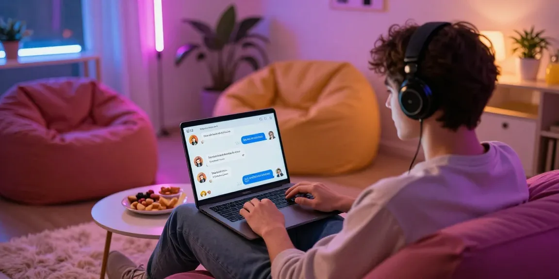 Engaging in an NSFW AI chat with vibrant avatars and playful messages in a cozy, neon-lit room.