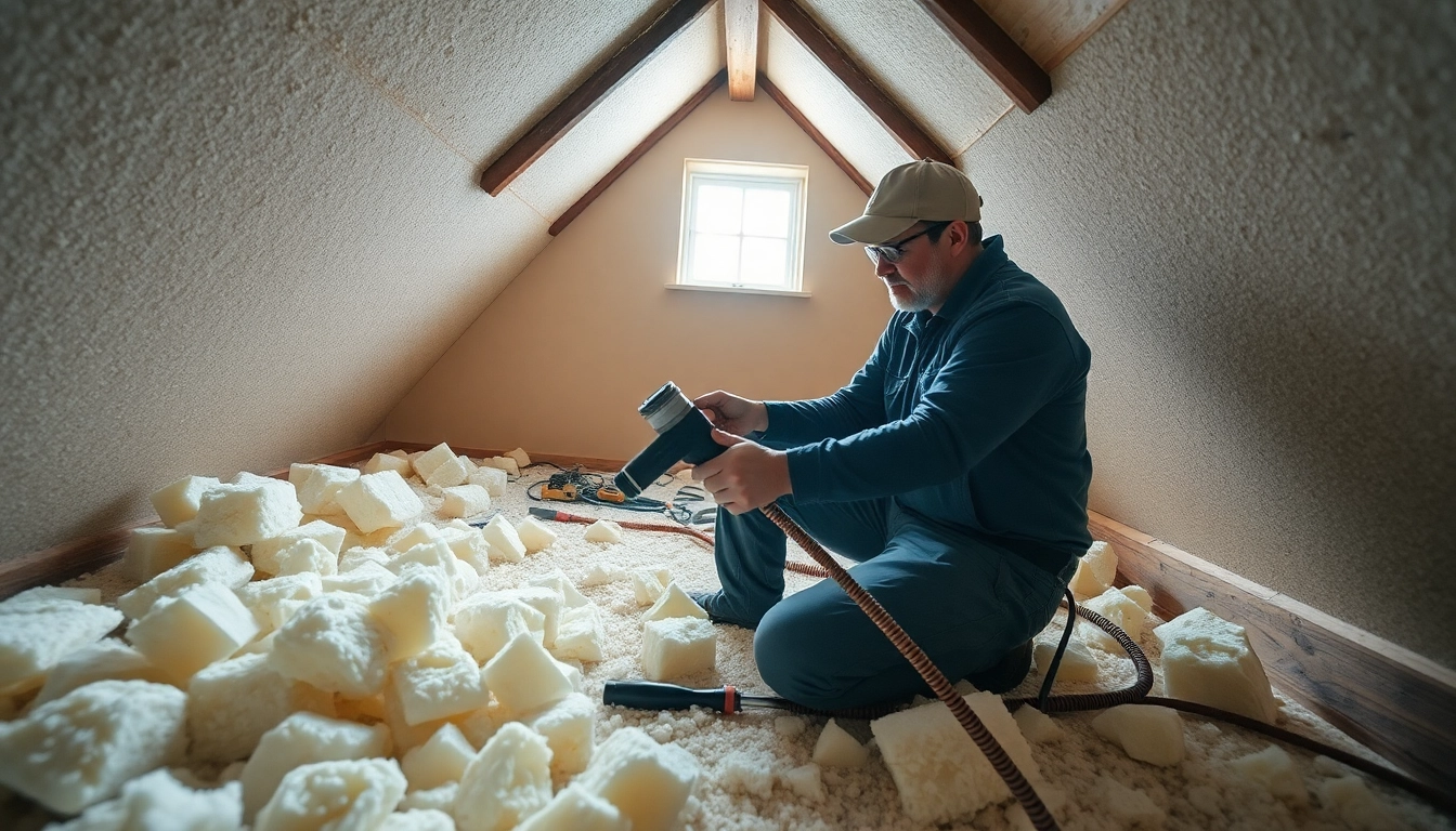 Efficient spray foam removal West Sussex by a technician in an attic setting.
