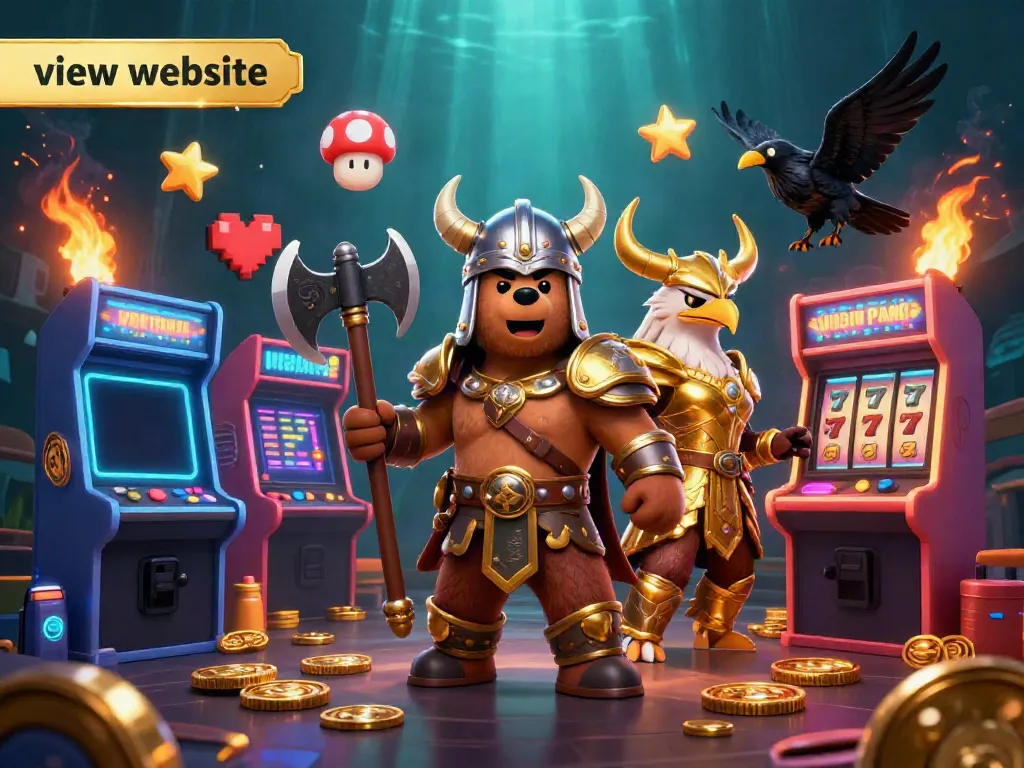Engage with Go88's games by viewing the vibrant Viking-themed scene filled with gaming elements.