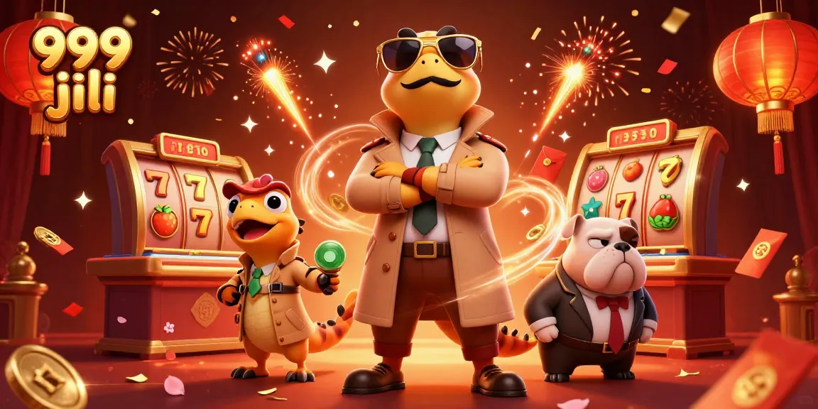Engage with 999 jili as playful raptors disguise themselves to enter a casino, surrounded by festive gaming elements.