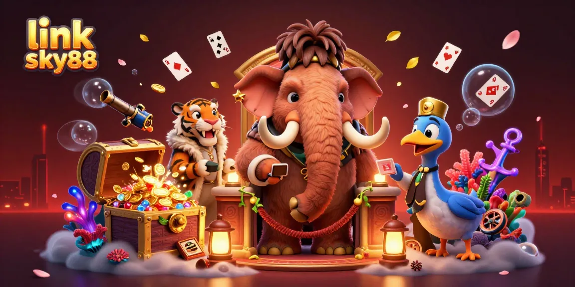 Experience the vibrant atmosphere at link sky88 with a dynamic casino scene illustration.