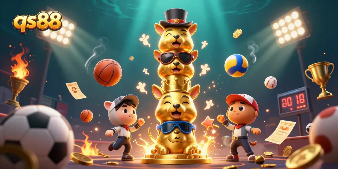 Join the excitement with qs88 as the totem pole of luck stands amidst dynamic sports betting elements.