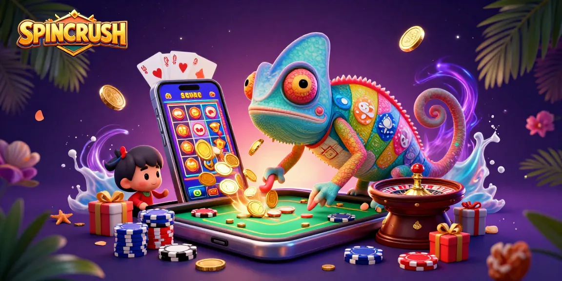 Experience high-stake wins and gambling fun with SPINCRUSH in this vibrant 3D illustration.