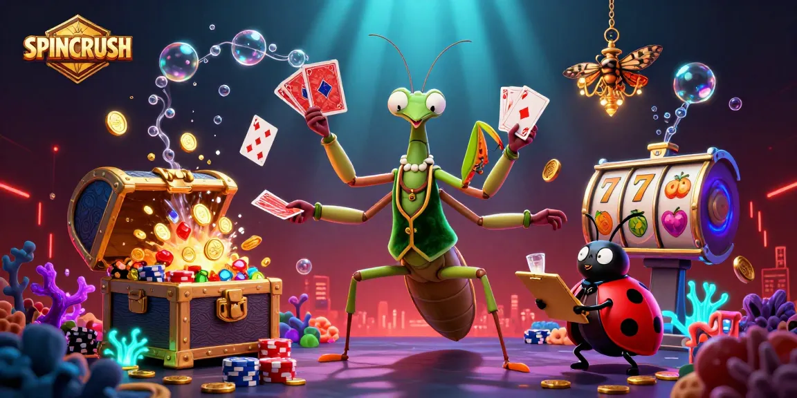 Experience the excitement of SPINCRUSH with vibrant casino elements and engaging characters in a lively gaming scene.
