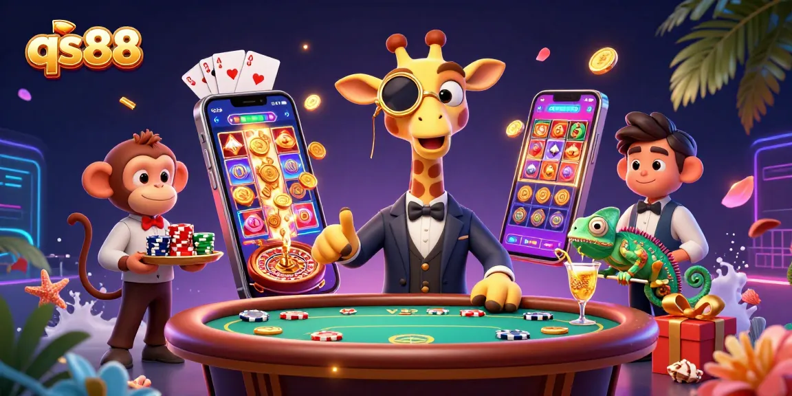 Experience winning strategies at qs88 with vibrant casino action featuring a giraffe and friends.