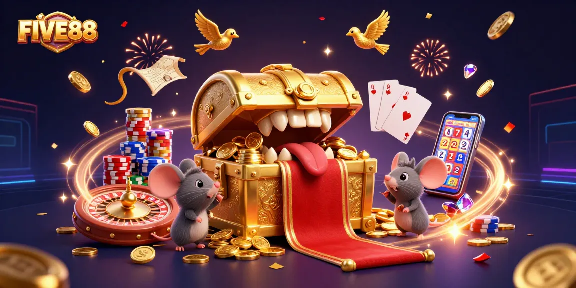 Experience thrilling wins with FIVE88 in this vibrant casino scene filled with riches and excitement.