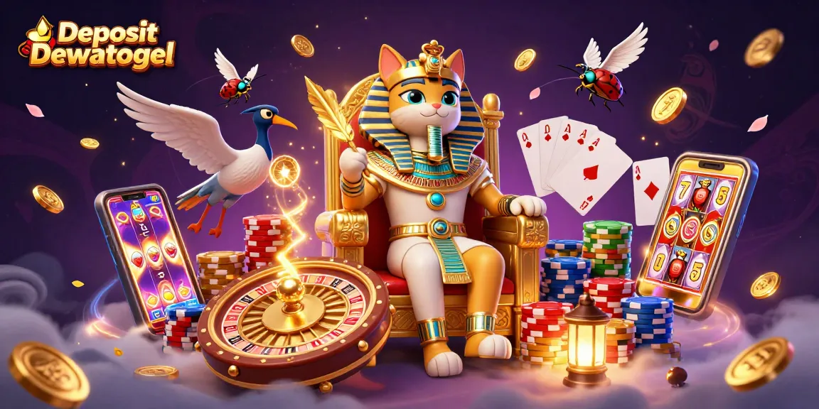 Experience winnings with Deposit Dewatogel as pharaoh cat and ibis scribe celebrate gaming luck!