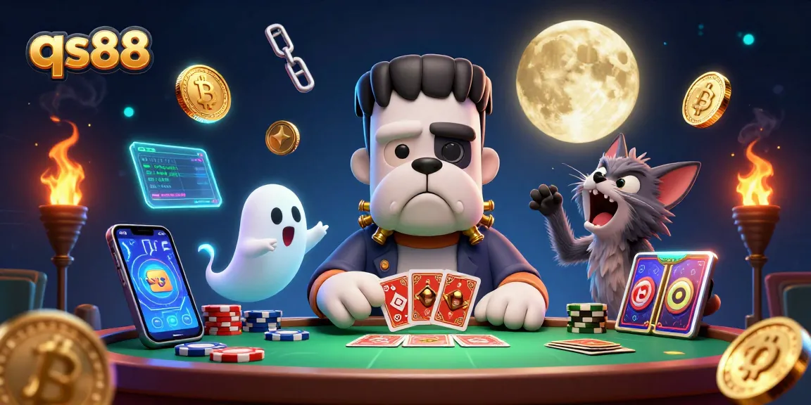 Experience the thrilling atmosphere of qs88 with a lively 3D gaming illustration featuring vibrant characters and casino elements.