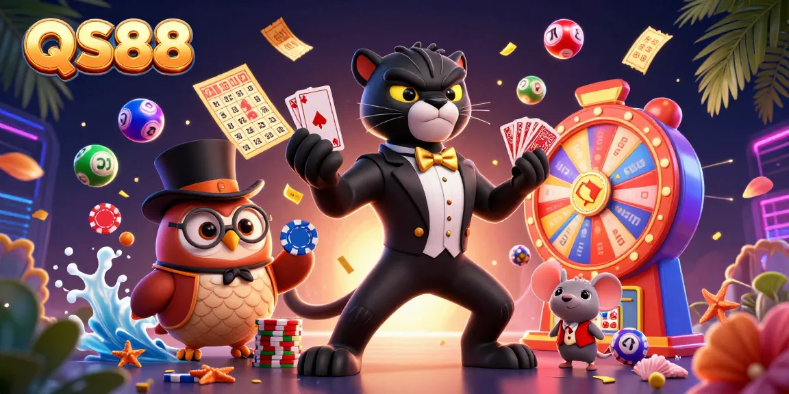 Engaging QS88 players with lively symbols and charismatic characters in a vibrant casino scene.