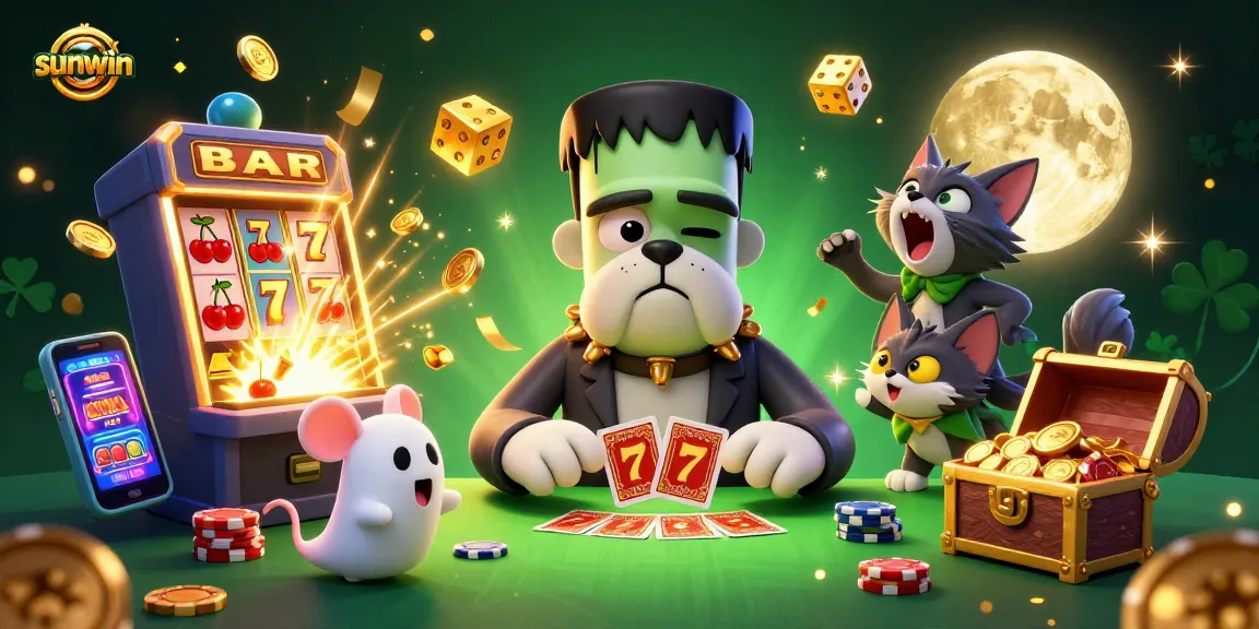 Experience thrilling gameplay with sunwin at a vibrant casino table scene featuring animated characters and game elements.